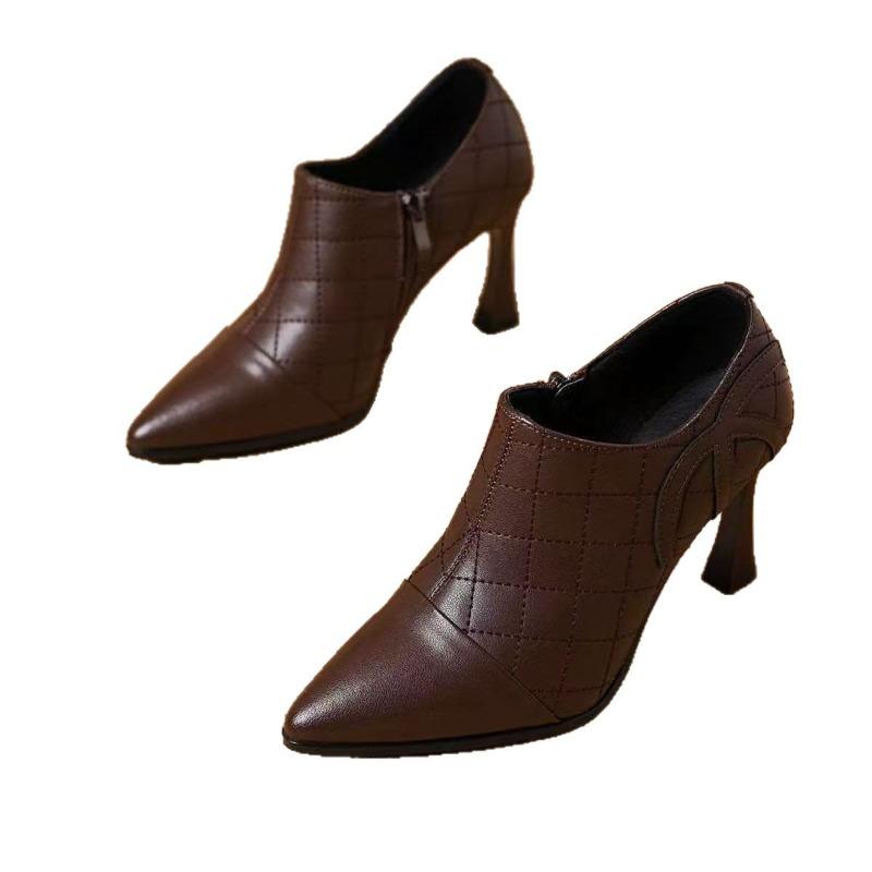 Nuove scarpe singole autunnali a punta con scollo profondo da donna con tacco sottile tacco medio scarpe versatili da donna scarpe in pelle morbida tacco alto con scollo profondo scarpe in pelle da donna