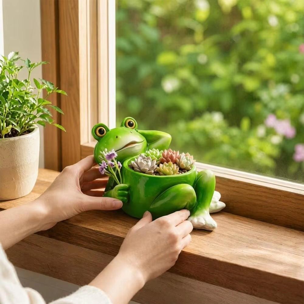 Cartoon Frog Flower Pot Decorative Flower Container Multipurpose Lying Frog Figurine Office