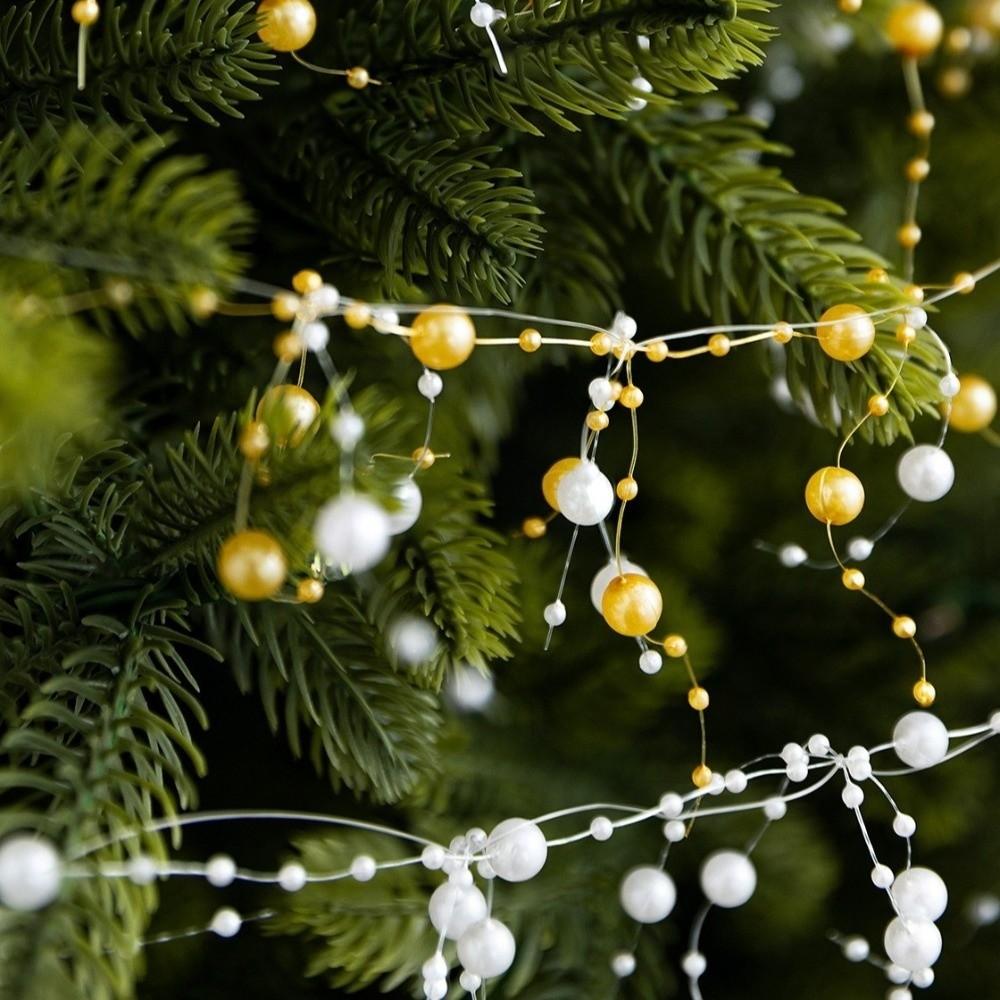 White Gold Christmas Tree Beads Chain Branch Garland Crystal Curtain  Home New Year Decor