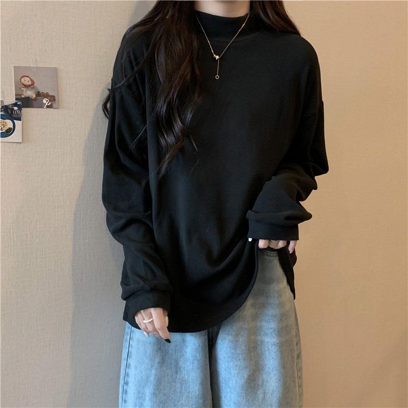 Wind Fleece Thickened German Fleece Bottoming Shirt for Women's Autumn and Winter with Loose Semi-turtleneck Long-sleeved T-shirt Thermal Top