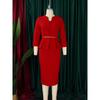 Women V Neck High Waist Solid Pencil Midi Office Commuting Dress