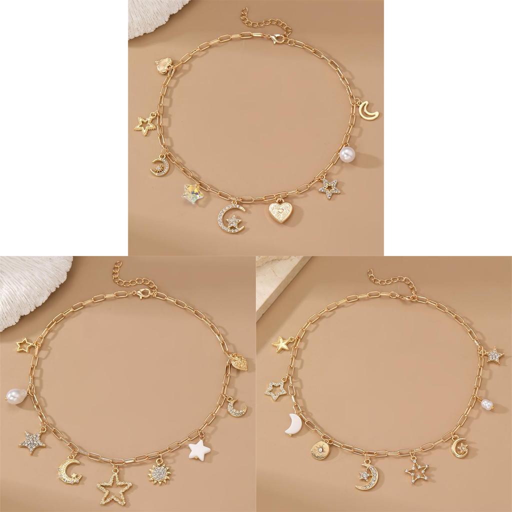 Punk Geometric Moon Pendant Necklace For Women With Zinc Alloy Chain