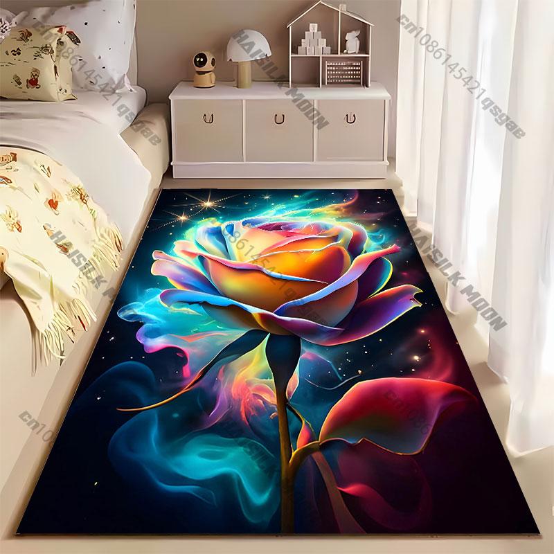Vibrant Magical Glowing Colorful Rose Carpet Yoga Living Room Room Decor Children's Crawling Mat Doormat Area Rug