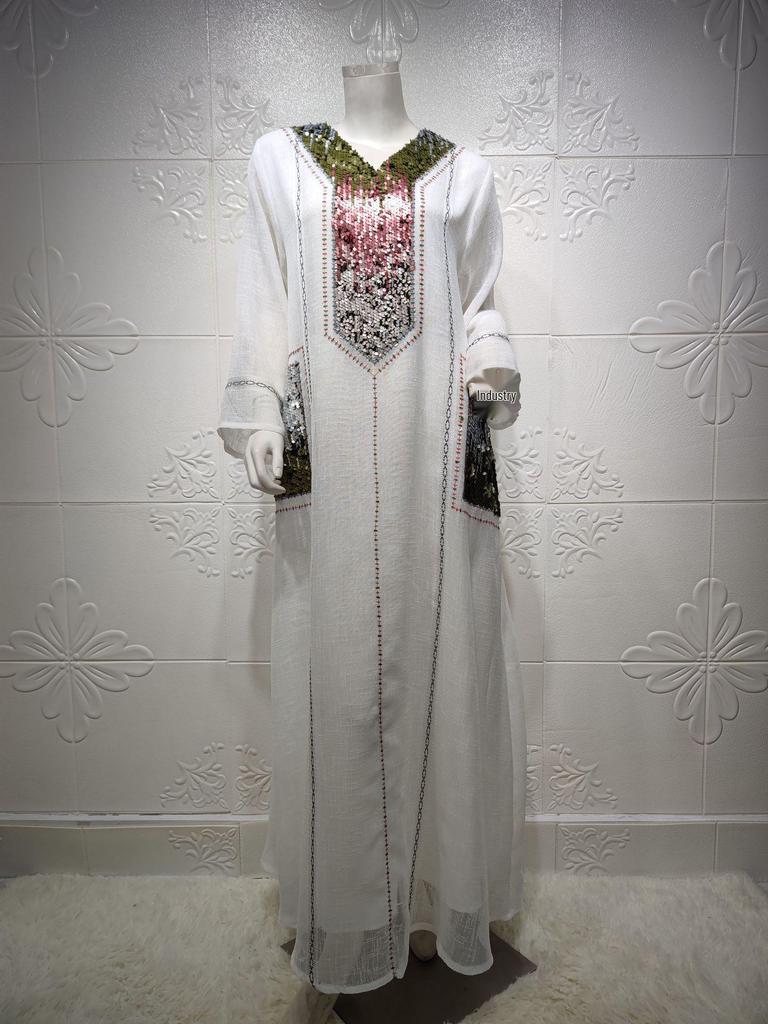 Dubai Sequin Embellished Jalabiya - Eid Muslim Women's Long Robe