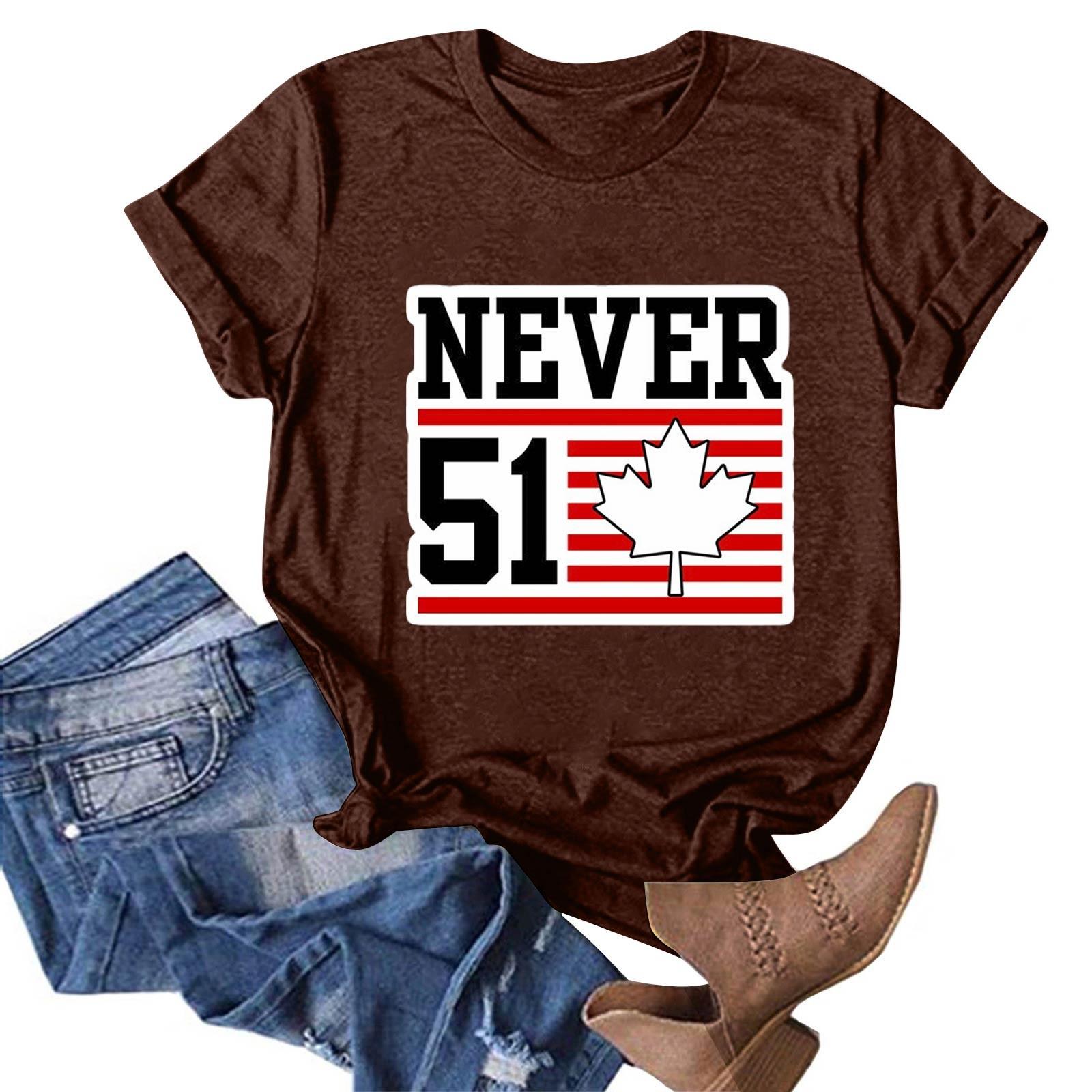 

Women s Casual Fashion Street Slim Short Sleeve Canada Never 51 State Around T-Shirt Top L винний