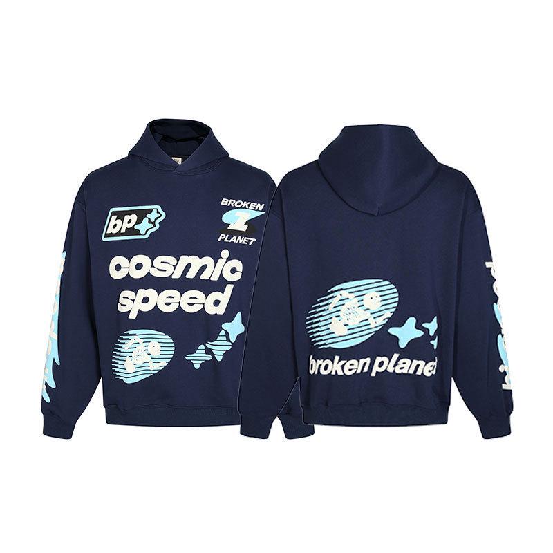 Unisex Broken Planet Print Velvet Hoodie - Trendy & Casual