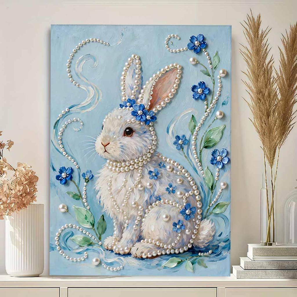 Crystal Pearl Painting 5D DIY Frame Decoration Painting White Rabbit Home Wall Decoration Transparent Pearl Gemstone Painting Picture Art Crafts