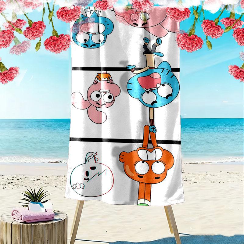 Gumball Cartoon Print Beach Towel, Large Soft Quick Dry Towel for Beach Camping Swimming