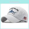Popular Cartoon Washed Embroidered Shark Baseball Cap For Spring And Summer Men Women