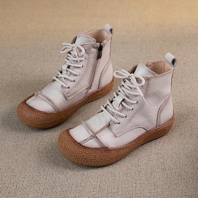 Fashion Spring Real Cow Leather Boots Women's Winter Waterproof Plush Shoes Ladies Lace Up Flats Furry Ankle Boots Woman Warm Snow Shoes