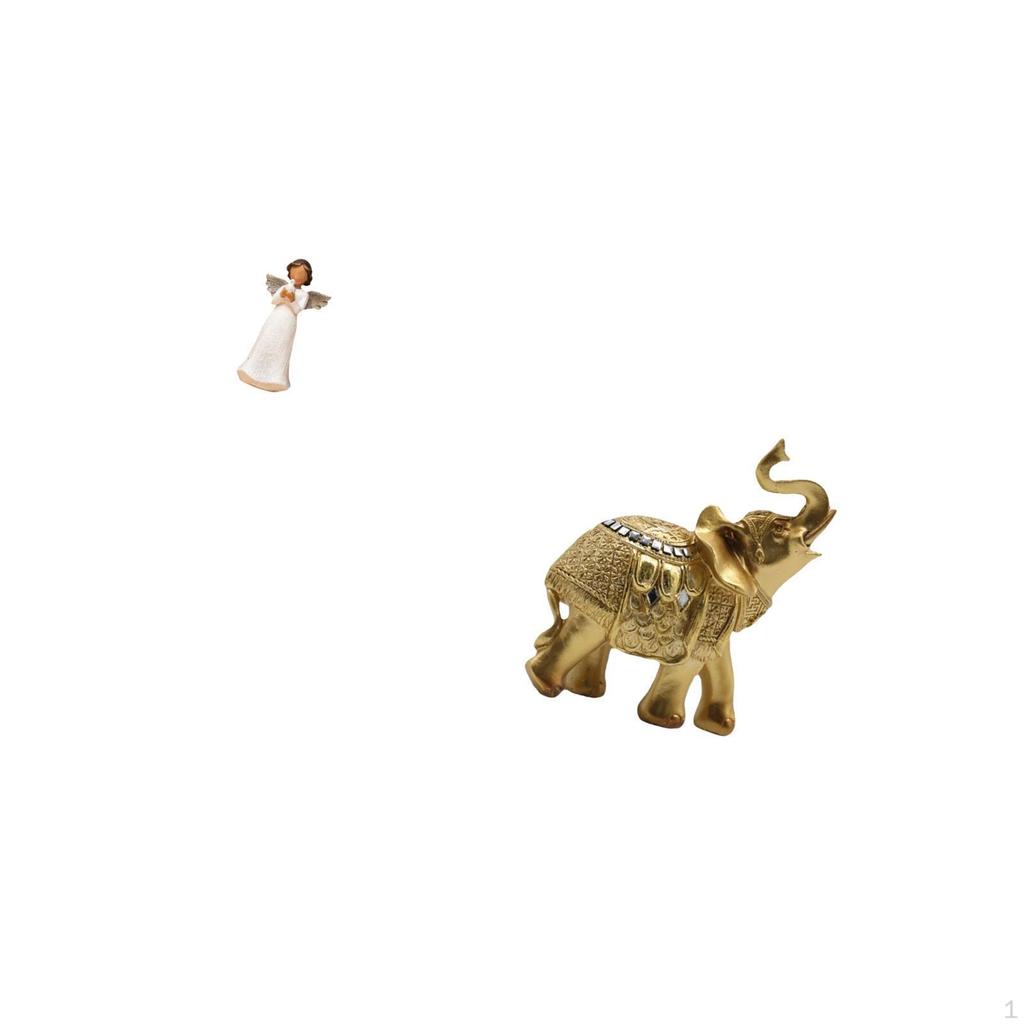 Cherub Elephant Resin Sculpture Figurine for Desk Living Room Bedroom Shelf Home Decoration Art