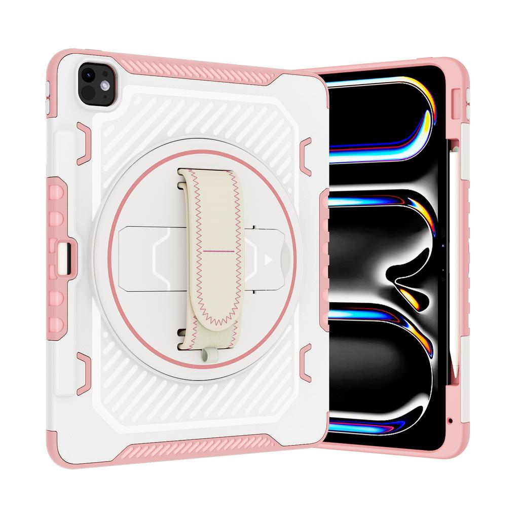 For iPad Pro 13 (2025)/13 (2024) Case Kickstand PC + TPU Shockproof Tablet Cover with Hand Strap/Pen Slot