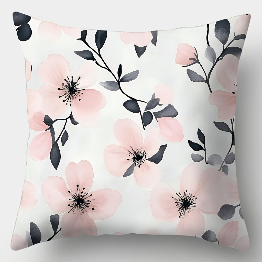 4pcs set, sofa cushion cover, gray-pink flower pillowcase, 45x45cm, single-sided printing, home decoration,