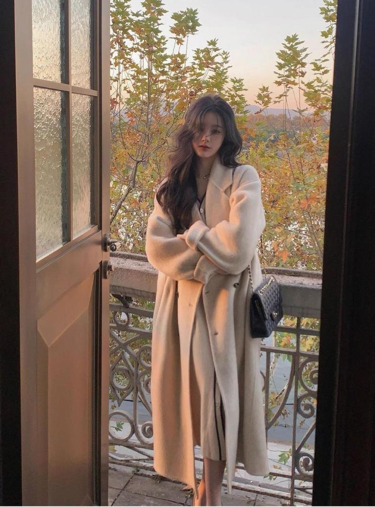 2025 Korean Style Wool Mid-Length Over-the-Knee Coat