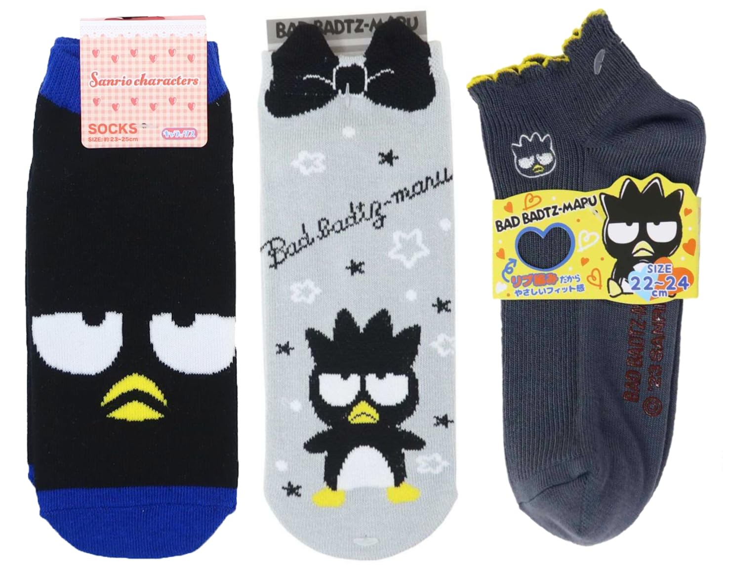 

Bad Badtz Maru женские носки набор из 3 узоров (носки с ленточками и объемными ушками, серые, милые носки с вышивкой в рубчик, пастельные тона)