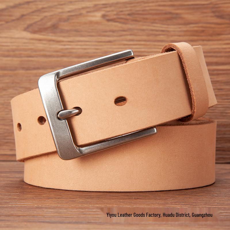 Men's Casual Genuine Leather Pin Buckle Belt - Pure Cowhide for Middle-aged and Young Adults
