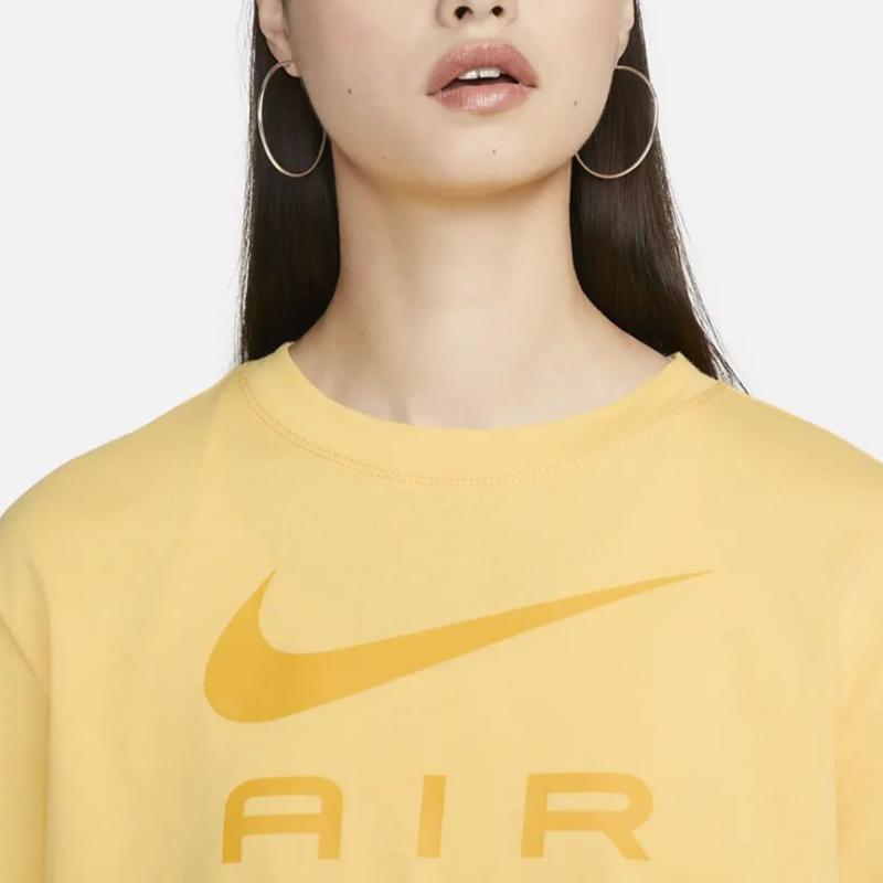 New Nike Air Women's Logo Letter Print Crewneck T-Shirt Yellow DX7919-795