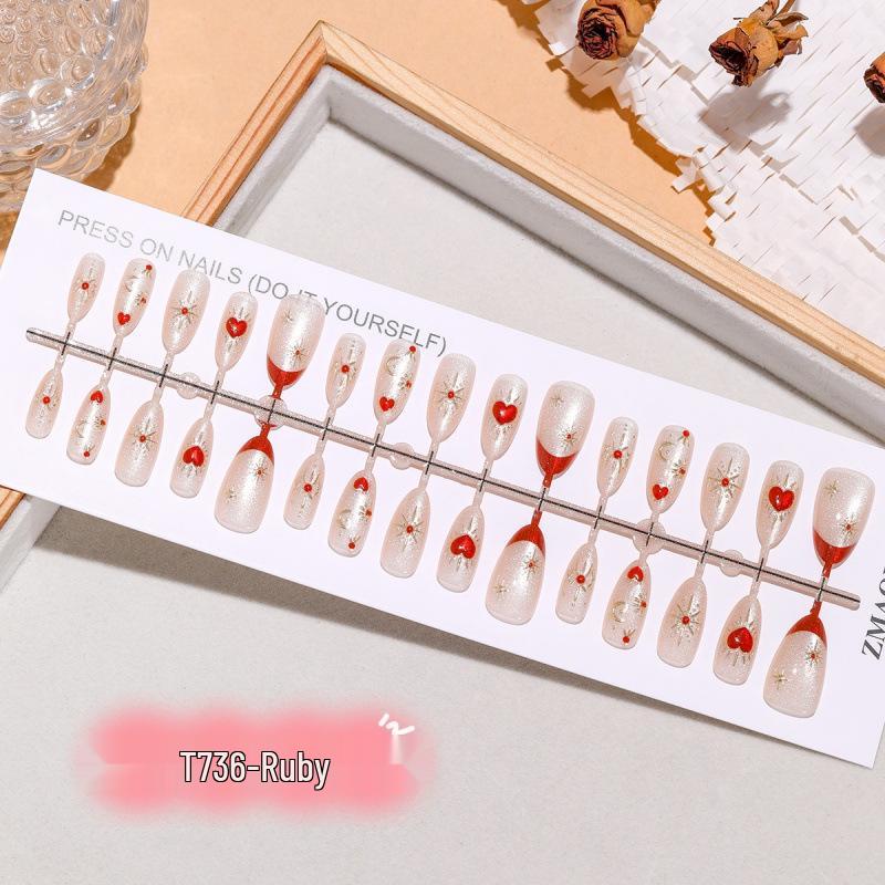 Красное Сердце Камень Миндаль Кошачий Глаз Наклейки для Ногтей, 30 Штук Барокко Ретро Стиль XS/S/M Full Strip