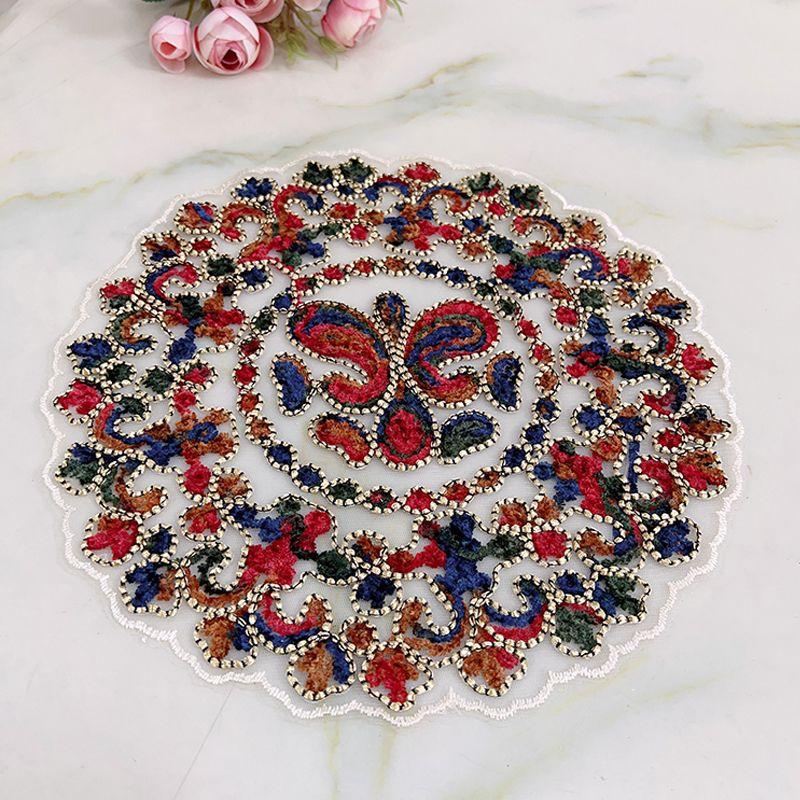 

Retro European-Style Handmade Embroidered Cover Towel Decorative Fabric Universal Towel Mesh Lace American Tea Tray Cover Cloth Coaster 538 colorful butterfly Square: 40*40cm