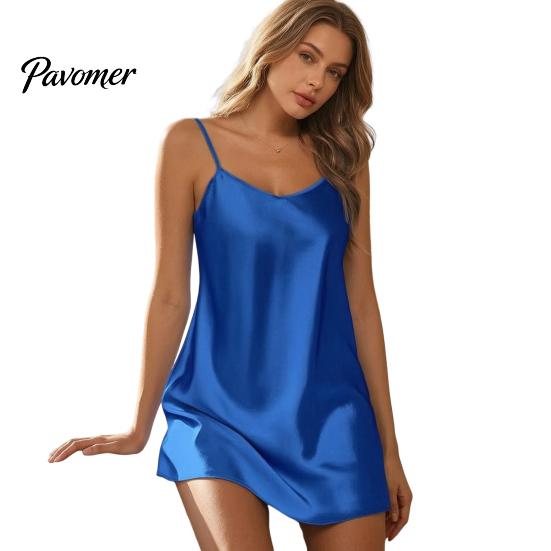 Breathable Slip Nightdress Women Cami Nightdress, Spaghetti Straps V Neck Short Mini Satin Dress Nightgown, Sleeveless Nightwear for Lady