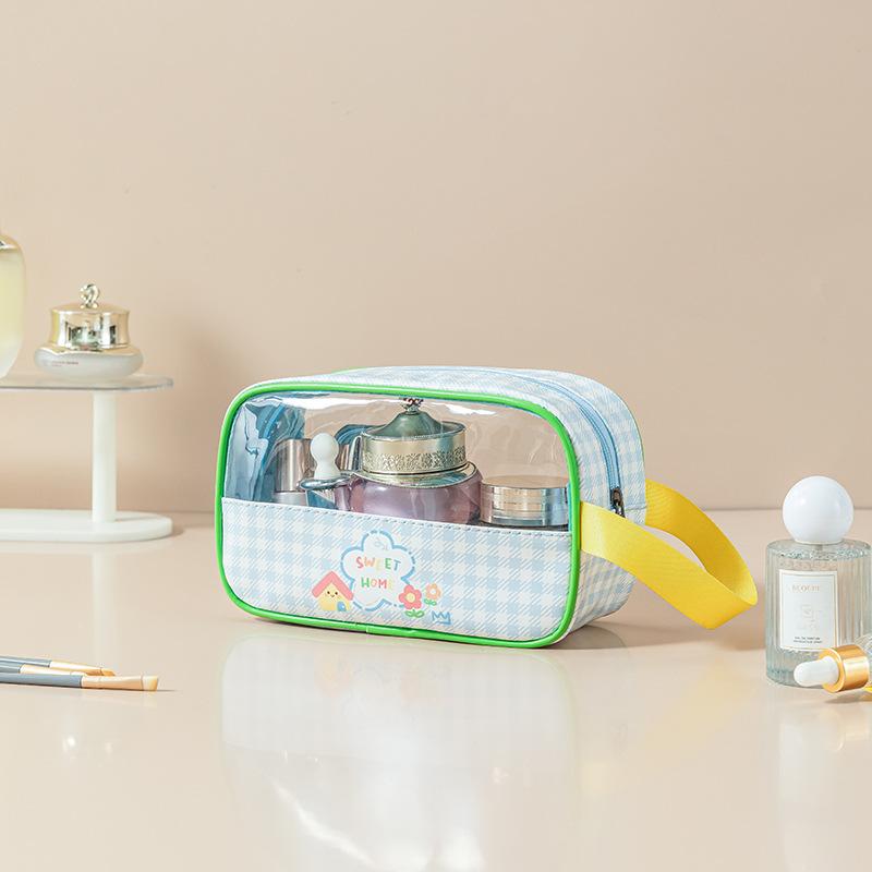 

Fun Clear PVC Makeup Bag - Waterproof Double Layer Cosmetic Organizer with Wet/Dry Separation, Portable Travel Toiletry Pouch
