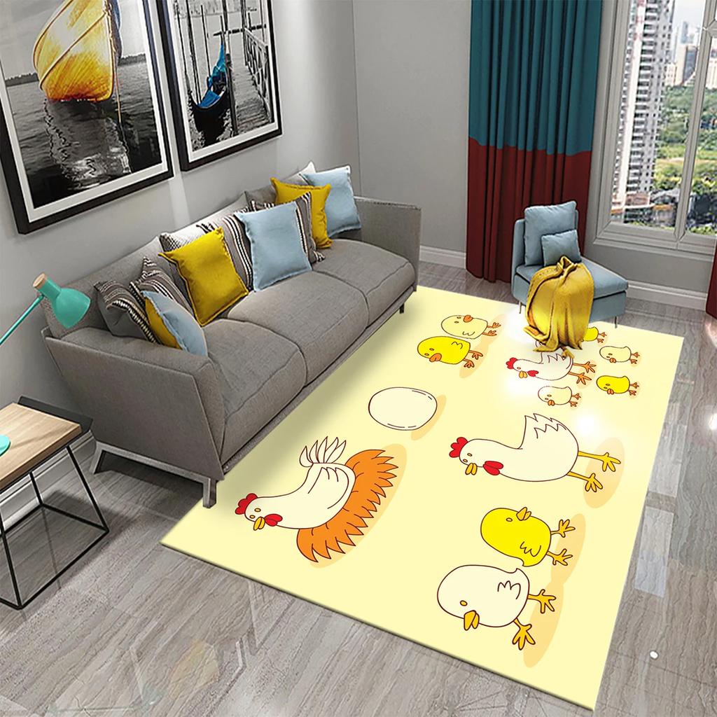 3D Cartoon Cute Cock Chicken Pattern Printed Carpet for Kitchen Living Room Bedroom Bedside Non-slip Absorbent Carpet Home Decor