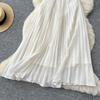 French high-end V-neck small flying sleeves with diamonds, bow waist temperament dress, women's summer thin pleated skirt