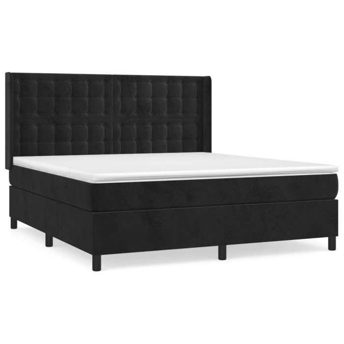 3132935 vidaXL Lit à sommier tapissier avec matelas Noir 180x200 cm Velours