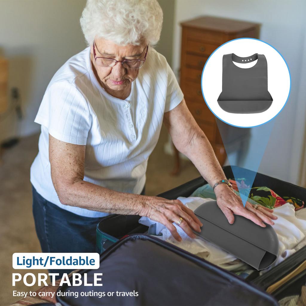 4 Stück Silikon Erwachsenen Lätzchen Verstellbare Wasserdichte Erwachsenen Fütterungslätzchen mit Krümelfänger Kleidungsschützer für ältere Frauen Männer