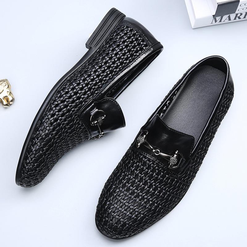 Summer men's shoes hollow breathable foot casual leather shoes men's one-pedal trend versatile hand-woven
