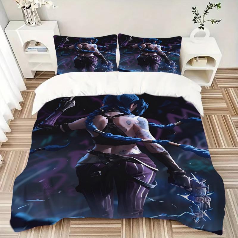 3pcs Jinx Blue Haired Warrior Home Decor Bedding Set-Perfect for Bedroom, Guest Room, Living Room, Hotels | Festive Gift for Fans, Travelers