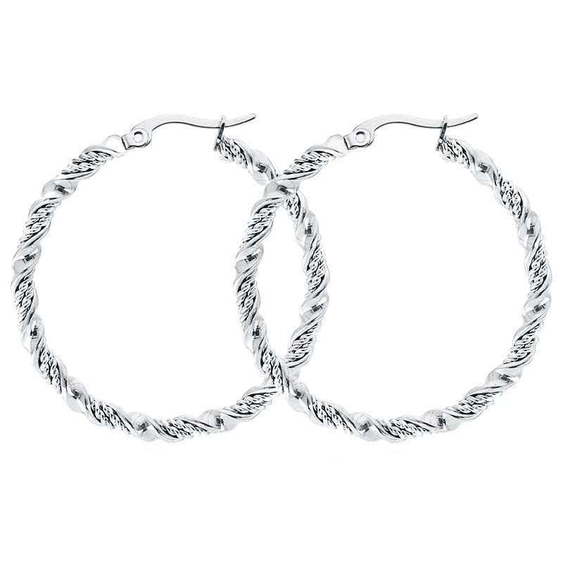

Stainless Steel Double Color Earrings For Women Female Twist Titanium Steel Hoop Earring Exaggerate Trendy Jewelry Accessories 50mm