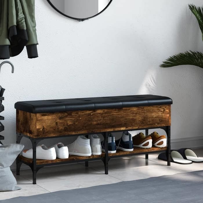 VidaXL Banc à Chaussures, Banquette de Rangement avec Siège, Meuble à Chaussures avec Coussin, Moderne, Chêne Fumé 102x32x45 835179