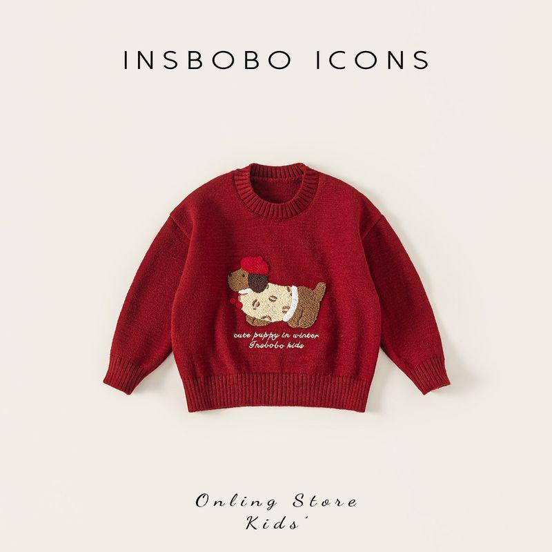 Red Sweater for Girls, Festive Clothing, 2026 Spring New Style, Stylish Knitted Top for Children, Trendy Baby Clothing Red 100