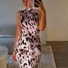 Autumn Dress Women's Elegance Slim Leopard Print High Neck Halter Dress