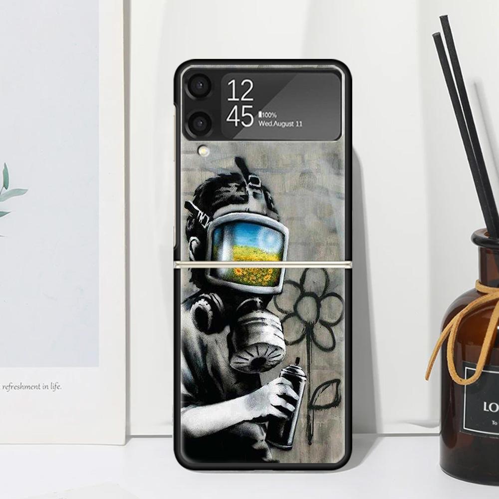 Street Art Banksy Graffiti Phone Case For Samsung Galaxy Z Flip 7 Flip7 Zflip 6 Flip6 5 Flip5 4 Flip4 3 Flip3 5G Fundas Black Co
