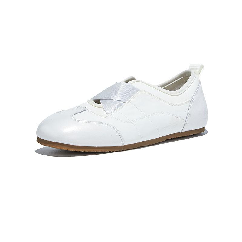Leather Little White Shoes Women's 2025 Autumn New Fashion Single Shoes Flat Cross Elastic Band Niche Single Shoes Ballet Style