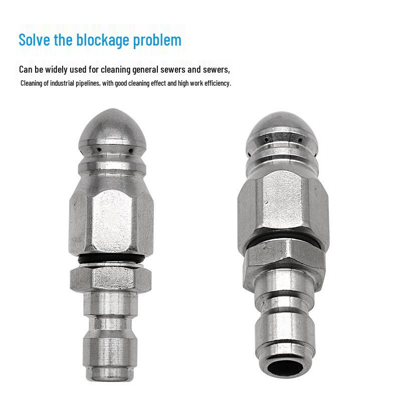 Stainless Steel High-Pressure Sewer Cleaning Nozzle, 1/4" with Front and Rear Water Jets