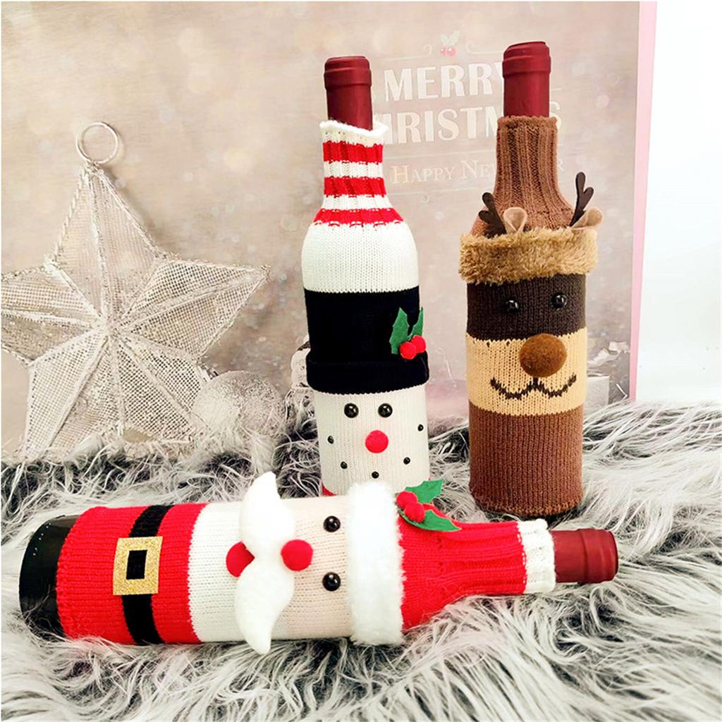 Christmas Knitted Wine Bottle Sleeves, Beer Bottle Sleeves, Snowman and Reindeer Themed Festive Table Decorations Wholesale