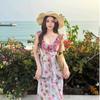 Summer New Lotus Leaf Edge Seaside Vacation Style Photo Dress Design Sense Super Fairy Temperament V-neck Floral Tea Break Dress