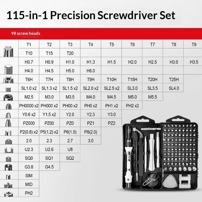 115 In One Precision Screwdriver Set With Bits And Non Slip Handle Suitable For Home Repairs