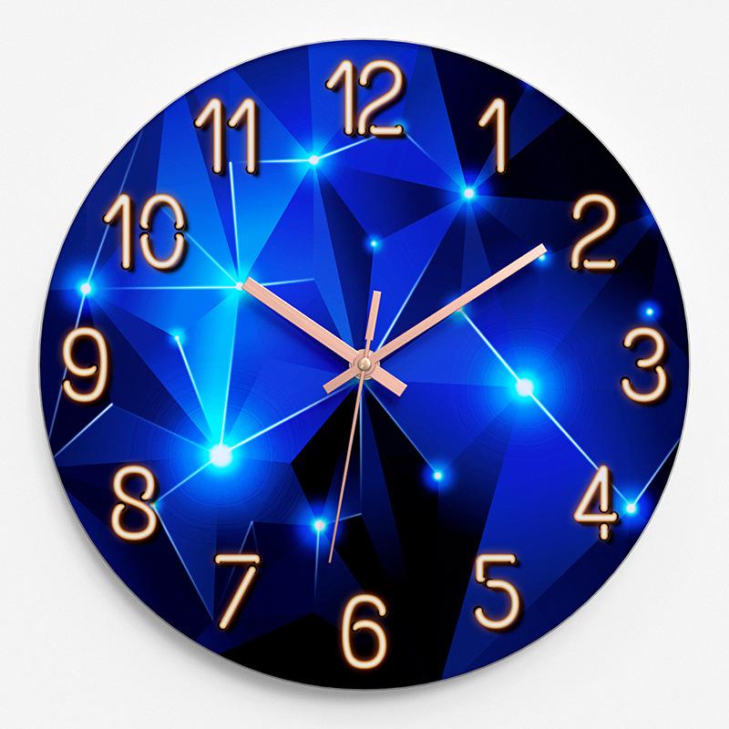 Children's Room Fashion Creative Clock Home Wall Clock Living Room Round Glass Clock Bedroom Silent Quartz Clock 30CM
