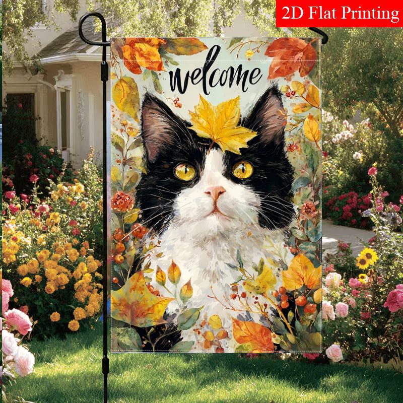 2D Flat - 2D Flat Autumn Thanksgiving Maple Leaf Cute Cat Garden Flag 3 (1) Outdoor Garden Flag Double-Sided Home Decoration Courtyard Decoration Out