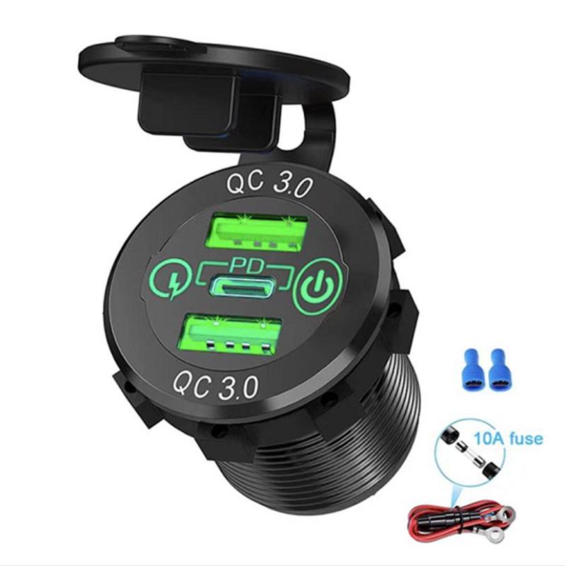 12V-24V 60W Trojitá USB Zásuvka do Autozapalovače PD3.0 & Dvojitá QC3.0 s Dotykovým Spínačem Rychlonabíjecí Adaptér Autobus Přívěs Lodě
