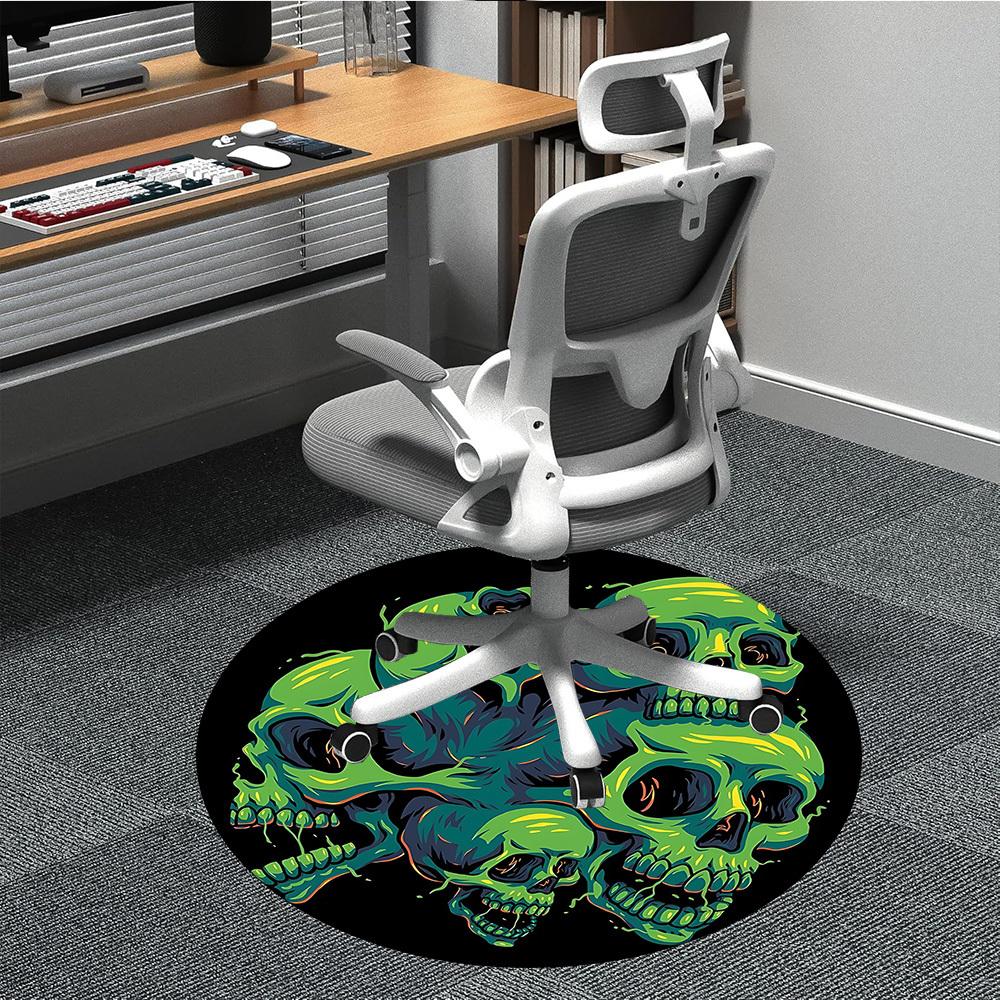 1pc Skull Heads Office Round Area Rug, Indoor Mat Suitable For Office, Under Office Chairs Bedroom Living Room Home Decor, Room Deco