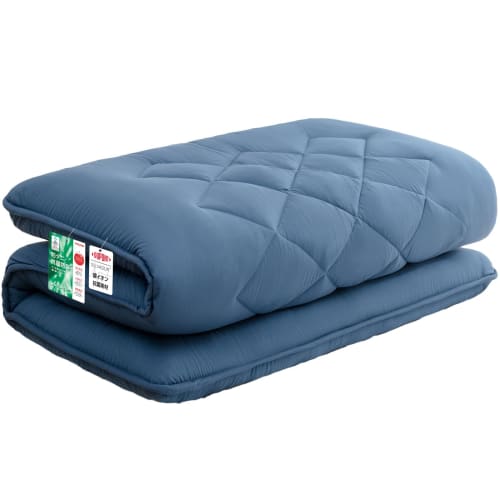 Extra-thick 10cm five-layer double futon mattress pad with TEIJIN Mighty Top filling. Antibacterial, odor-resistant, mildew-resistant, dust mite-resis