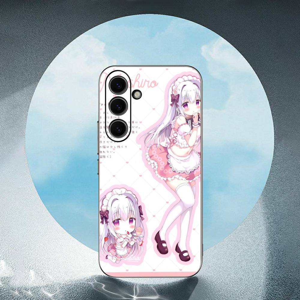 Cartoon Girl Luxury Black Phone Case For Samsung Galaxy S23 S24 S25 Ultra S22 Plus S21