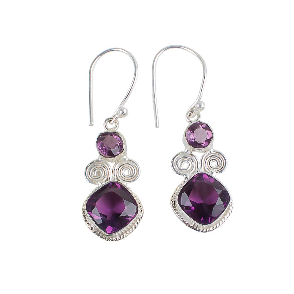 Natural Amethyst Gemstone 925 Sterling Silver Handmade Jewelry Earrings 1.12" EE-69-8