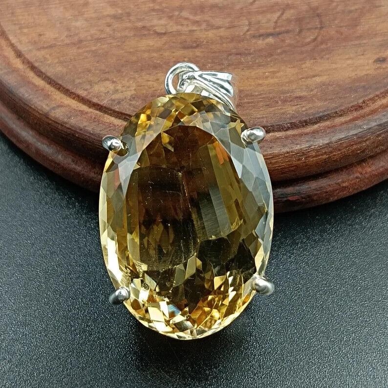 Pandantiv natural cu citrin, pandantiv din argint 925, piatră de naștere noiembrie, cadou pentru ea,