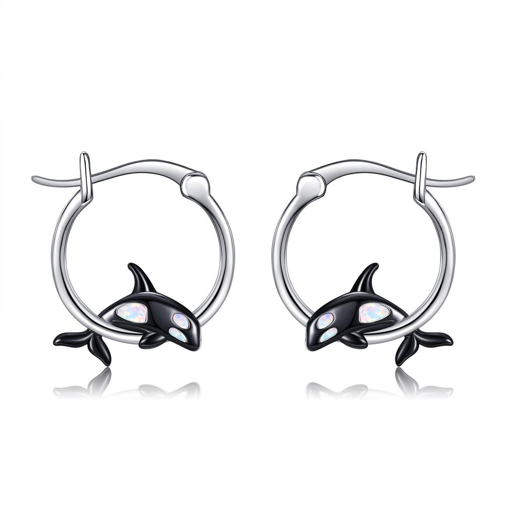 Killer whale earrings for 925 killer whale hoop killer whale birthday present women, silver, hypoallergenic, whale, earrings, goods, accessories,